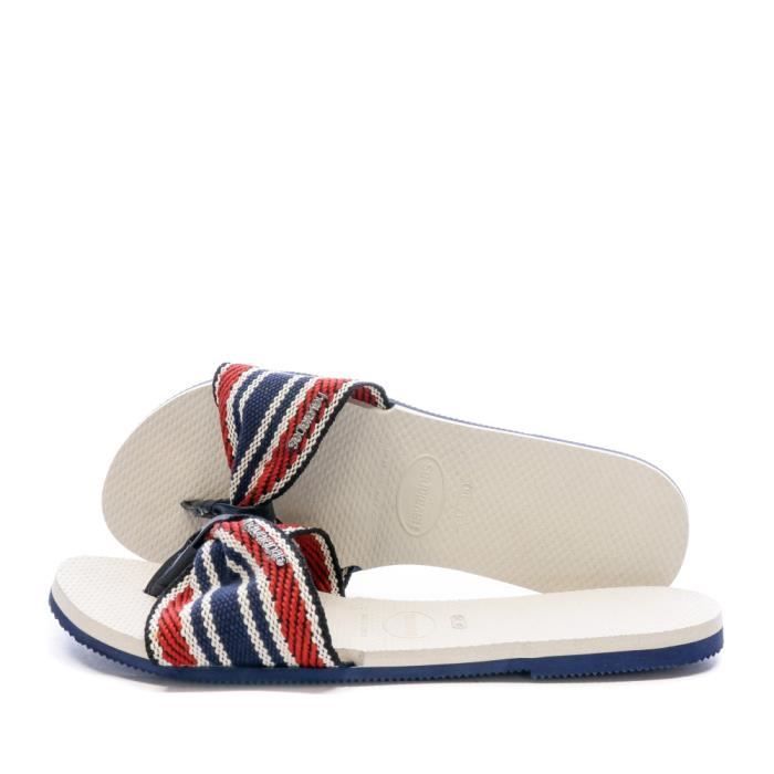 Tongs Femme - Havaianas You Saint Tropez - Blanche - Semelle en caoutchouc - Bride en textile à motifs