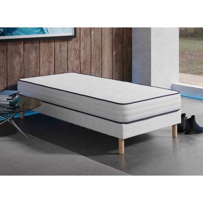 Bed base and mattress set - White - 90 x 190 cm - Foam - 20 cm thick - Firm