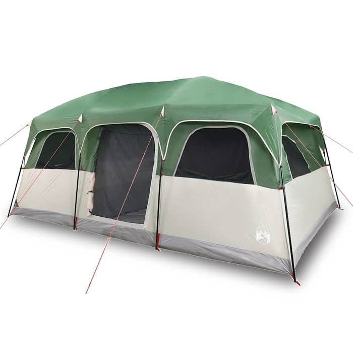 VidaXL Tienda de campaña familiar tipo cabaña para 10 personas, verde, impermeable, tienda de campaña, refugio de camping, refugio de jardín, tienda de campaña 94539