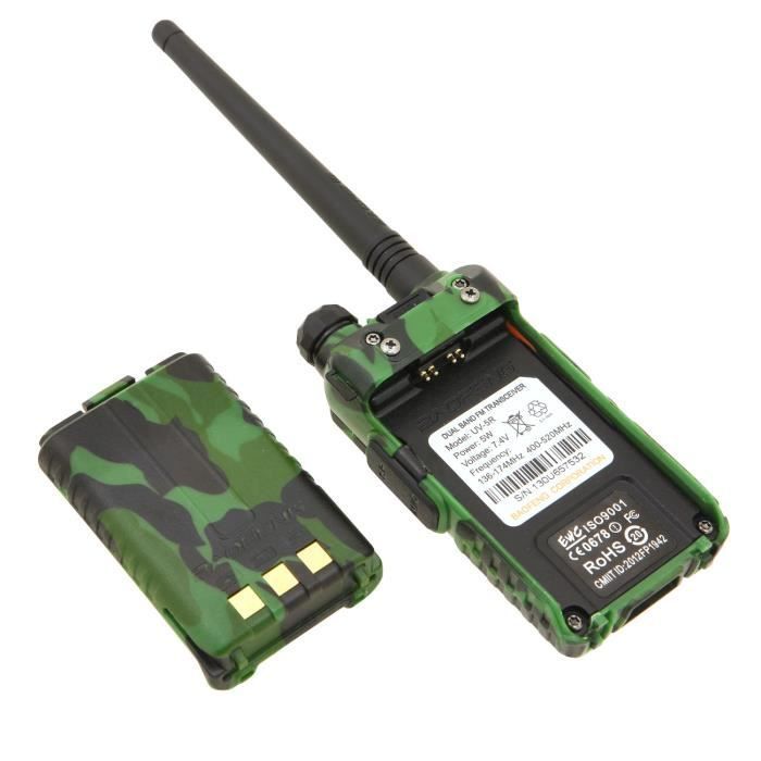 Baofeng UV-5R Talkie-walkie FM radio VHF/UHF avec double bande, affichage, veille et horloge intégrée (Casque ajouté, Camouflage)