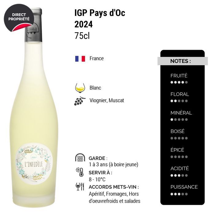 Les Vignerons du Sommiérois Pays d'Oc L'Infidèle 2024 - Vino bianco della Linguadoca-Rossiglione (6x75cl)
