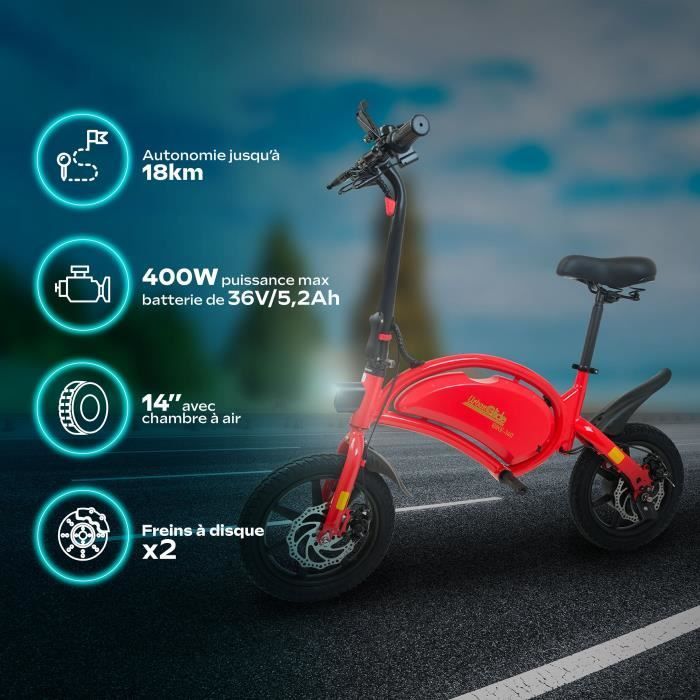 Bicicletta elettrica senza pedali - URBANGLIDE - BIKE 140 ROSSA - 36V - 350W - pneumatici da 14