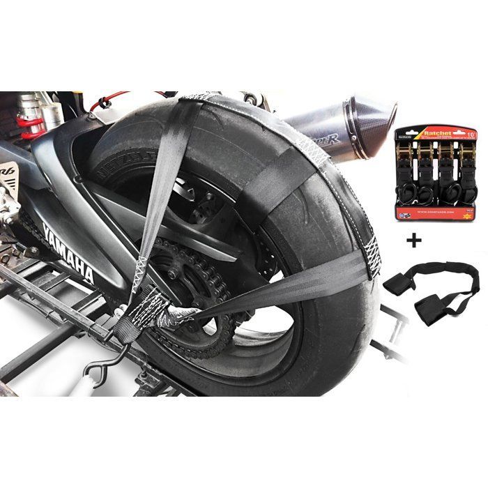 Set: Rampe de chargement moto CS1 + bloque roue Easy Plus + Set sangles cliquet
