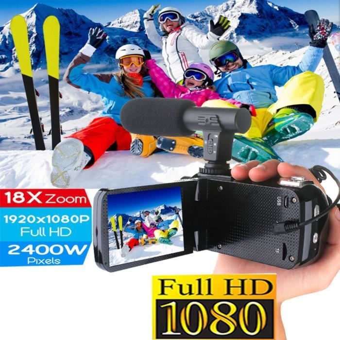 Videocámara Full HD de 24 MP con zoom de 18x - Interfaz AV - Cámara para vlogging con micrófono externo