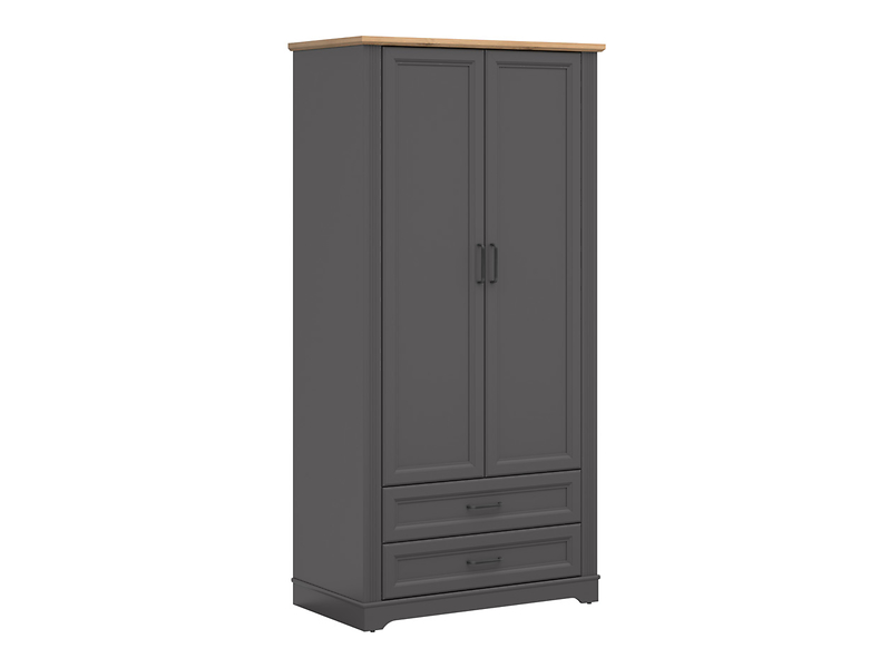 Szafa dwudrzwiowa Tolmin 100 cm z 2 szufladami grafit/dąb artisan