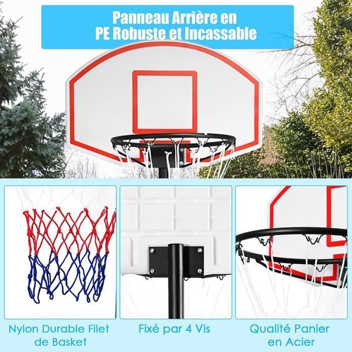 GYMAX Portable Basketball Hoop 178-208 CM, Mobile System with Wheels, Basketball Stand for Outdoor & Indoor Use