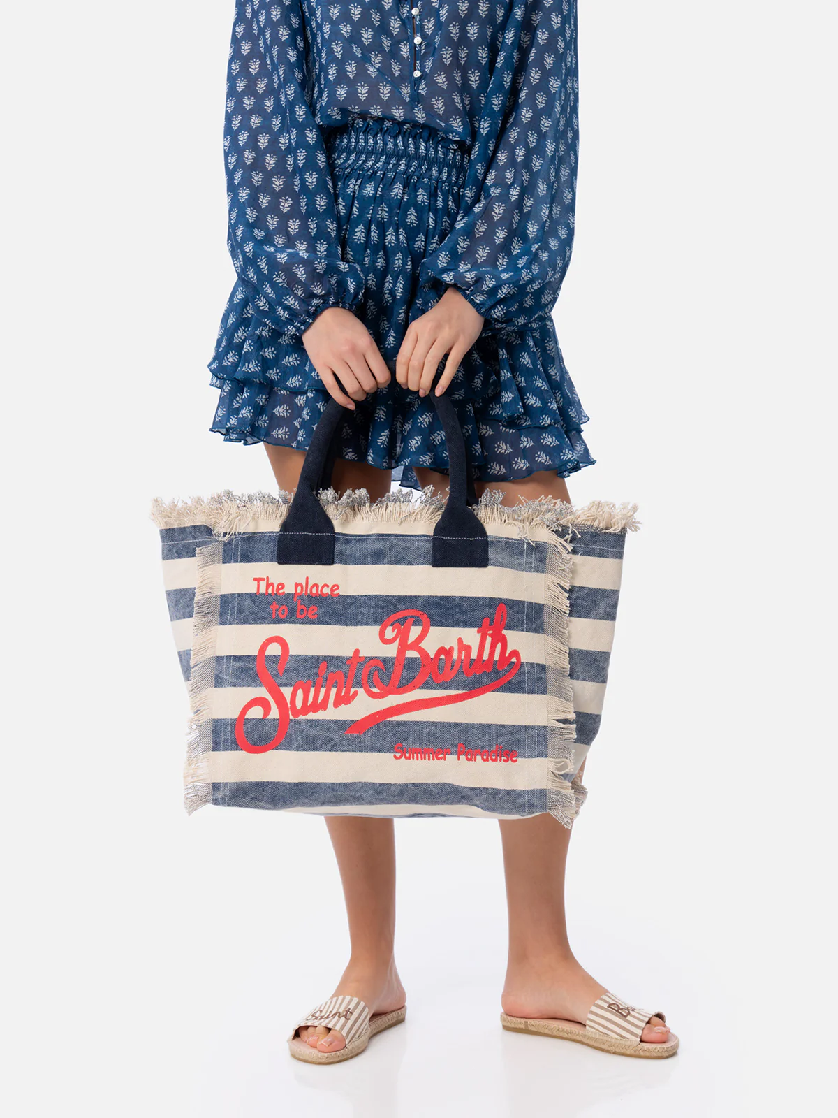 Kosmetiktasche aus Baumwoll-Canvas mit marineblauem Streifenmuster