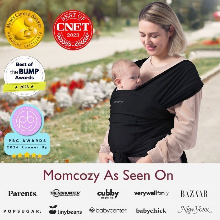 Canguru para Bebê DOCCMIK Momcozy Ajustável, Sem Nó, Ergonômico, Cinza, com Termômetro para Bebê