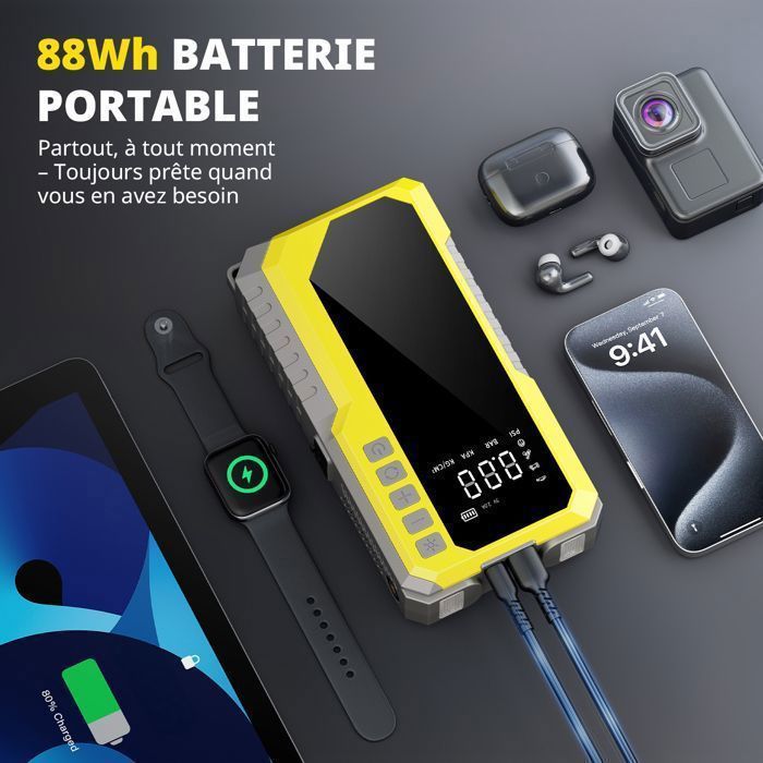 Arrancador portátil de batería para coche de 16800 mAh, 4500 A, 12 V, para gasolina de 10 L y diésel de 9 L, con luz LED y puerto USB-C.