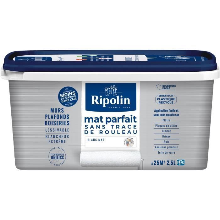 Tinta fosca perfeita para paredes e tetos - Branco fosco - RIPOLIN - 2,5 L