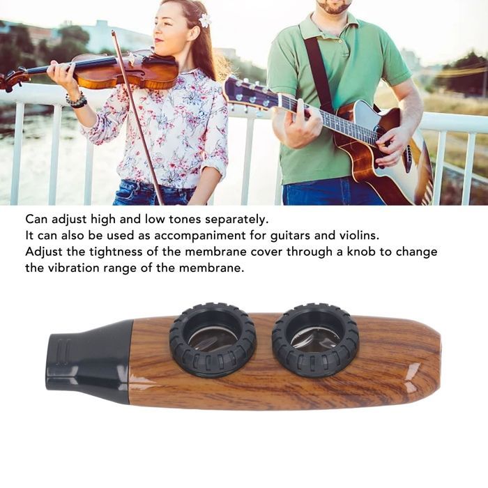 Vvikizy Kazoo a doppio flauto regolabile, strumento musicale a fiato con doppi fori e diaframma, colore legno naturale