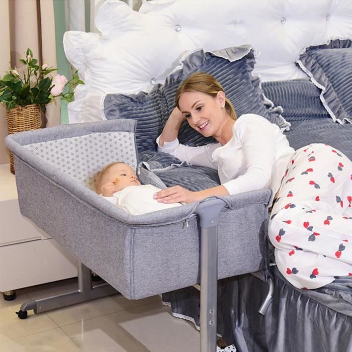 YGONGMYL - Lit Bébé Cododo Berceau Bébé 0-36 Mois - Gris - Avec Matelas et Moustiquaire