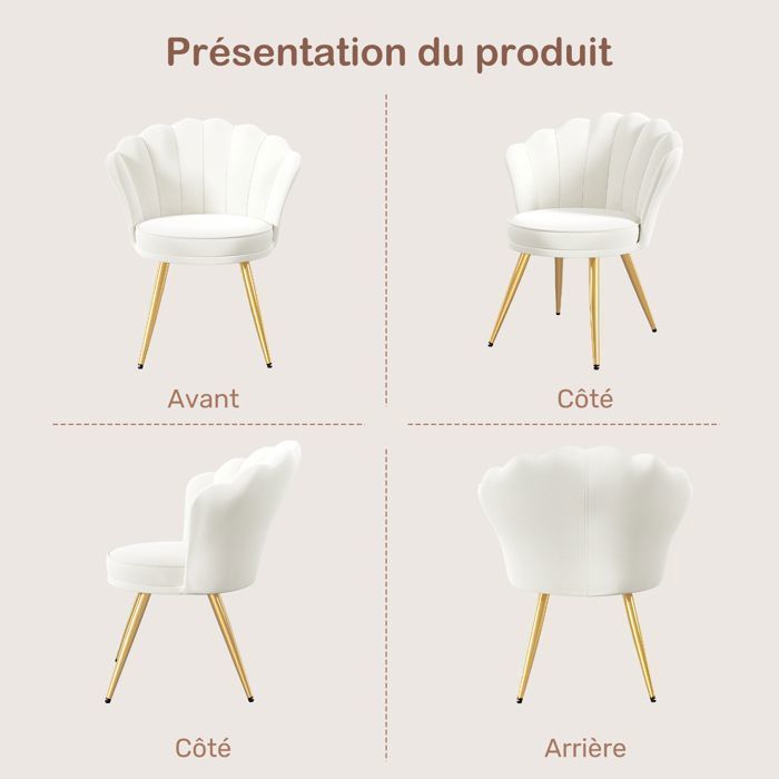HAWTHYHOME Velvet Lounge Chair, Moderne Design Lænestol, Polstret Sminkestol, Guldmetalben, Hvid