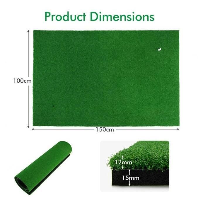 GYMAX Golf Mat 1.5 x 1M with 3 Tees, Golf Training Mat with 2 Tee Positions for Indoor and Outdoor Use