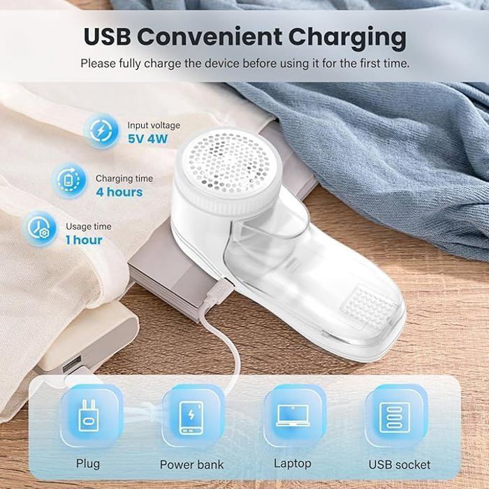Rimuovi pelucchi - TIPTOP HOME - Ricaricabile tramite USB - Leggero e portatile - 6 lame rotanti - 2000 mAh