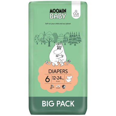 Pañales Moomin para bebé, talla 6, 12-24 kg, 51 unidades.