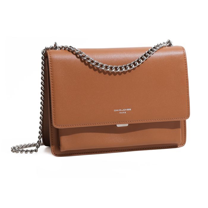 David Jones - Women's Shoulder Bag - Messenger Bag, Clutch, Small Handbag, Shoulder Bag, Faux Leather, Fashion Chains - Brown