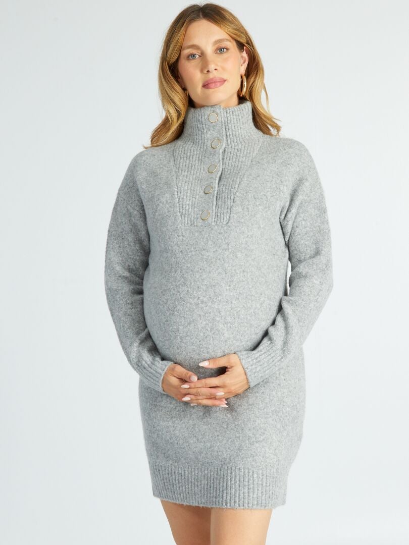 Maxi trucker sweater met kraag - GRIJS