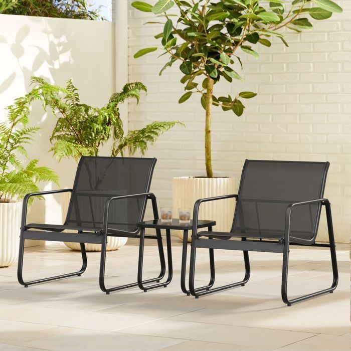 Bealife Garden Furniture Set - Teslin Breathable Metal Armchair - Tempered Glass Coffee Table - Outdoor Garden Furniture - 2 Seater
