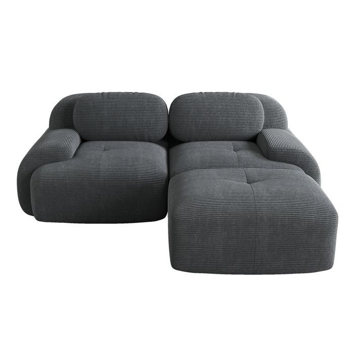 Sofá esquinero de 2 plazas DRIPEX en terciopelo de pana suave, sofá modular con reposabrazos curvos, 208 cm de ancho para sala de estar, gris.