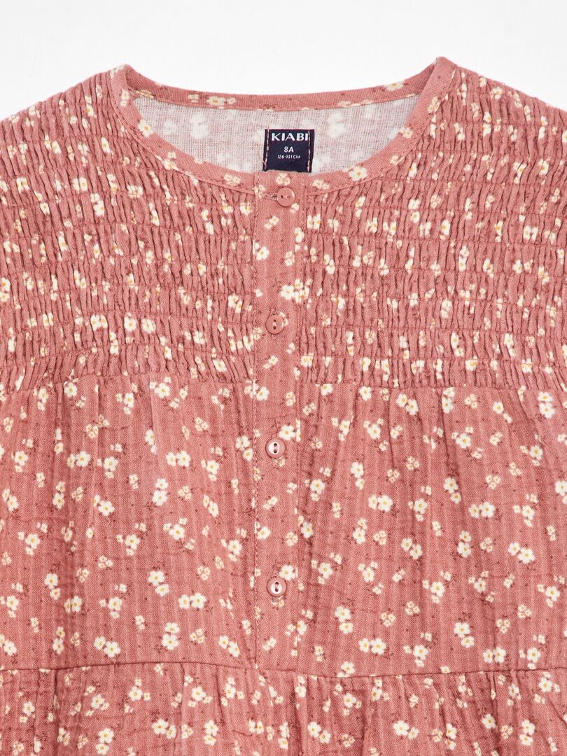Gebreide jurk met bloemenreliëf - ROZE