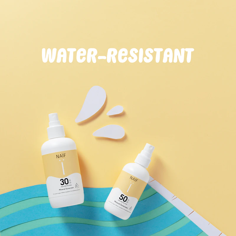 Protetor solar mineral Naif Sun FPS 30 em spray.