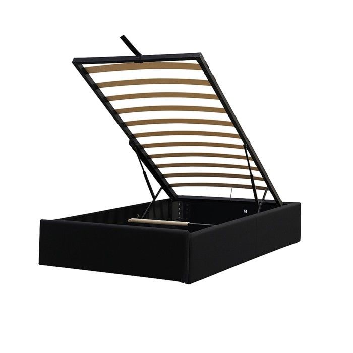 Storage Bed - GOLDEN NIGHT - Manon - Black - 90x200 cm - 12 Slats - PVC Faux Leather