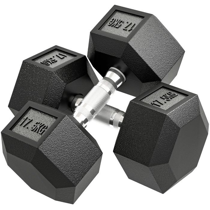 Haltère hexagonal - 35 kg - Noir - Poignée antidérapante - Hexagone Ø16,2 cm - Longueur poignée 12,8 cm