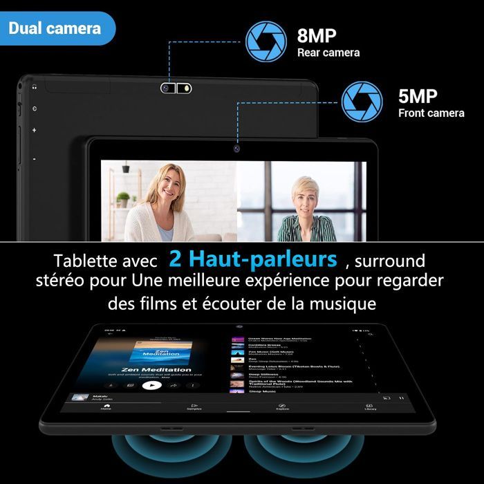 Tablette Tactile 10.1 Pouces MAGCH, Android 14, 36Go+128Go, Octa-Core, 5G Wifi, TYPC-C, 8000mAh, more accessoires-Noir