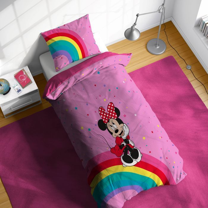Set copripiumino singolo Disney Minnie Mouse Arcobaleno 100% cotone – Include federa 50 x 70 cm