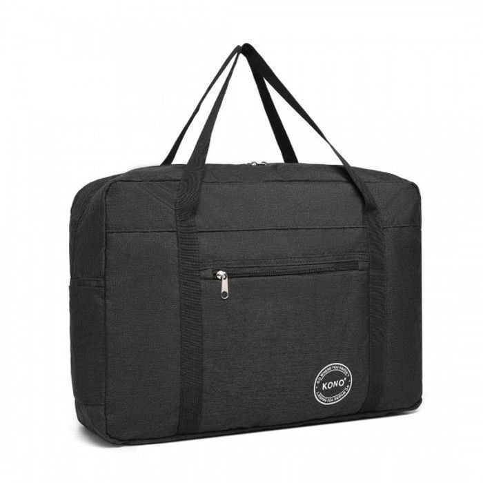 Kono Sac de Voyage Pliable Sac Cabine 45x32x14cm Grand Sac de Sport Pliable Multi-Poches, Imperméable, Résistant à l'Usure Noir