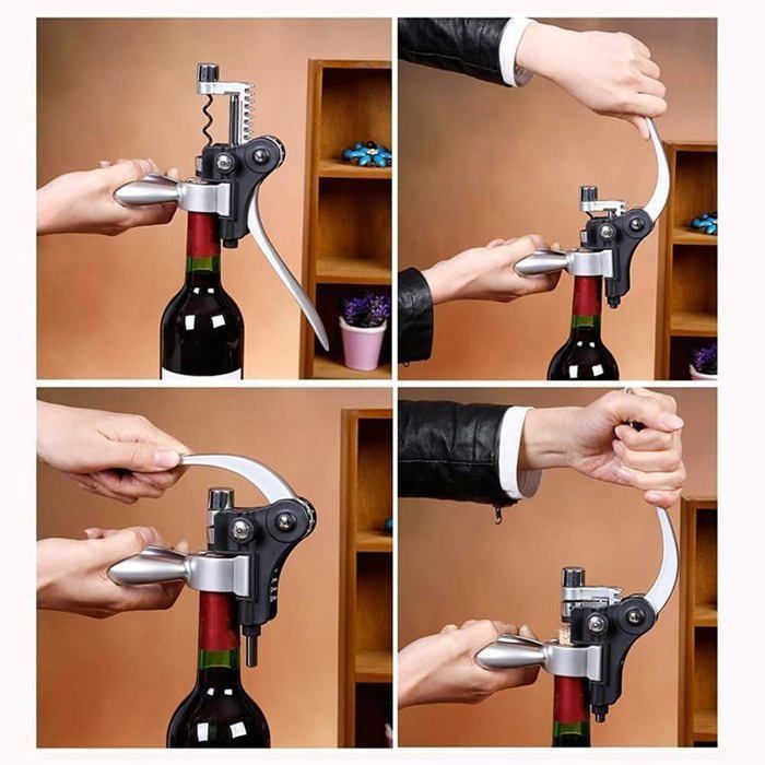 Juego de accesorios para vino - ZGEER - Sacacorchos de palanca - Vertedor de vino - Caja de regalo de madera
