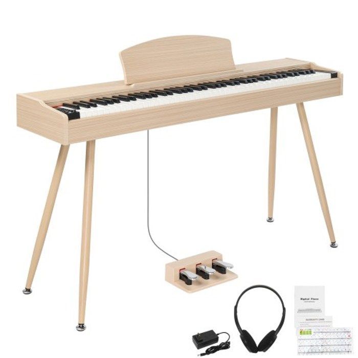 ALIGHTUP - Teclado de 88 teclas con acción de martillo estándar, piano eléctrico con soporte metálico y acabado en madera natural.
