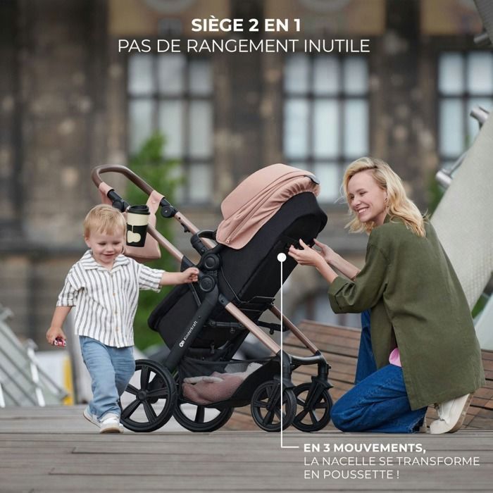 Poussette Kinderkraft MOOV2 3 en 1 avec siège auto MINK PRO I-SIZE