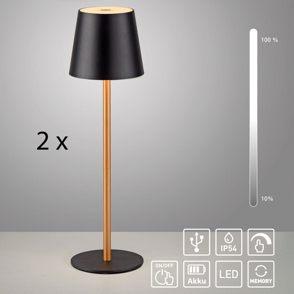 Lampă de masă Buria LED reîncărcabilă, set de 2, alamă neagră