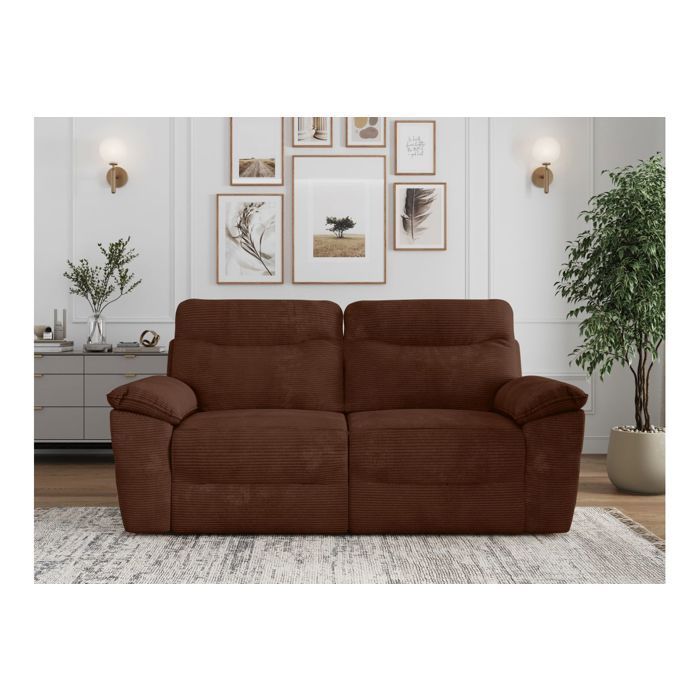 Canapé de relaxation manuel ROSS 3 places en velours côtelé - Marron - L200 x P100 x H102cm - LOUNGITUDE