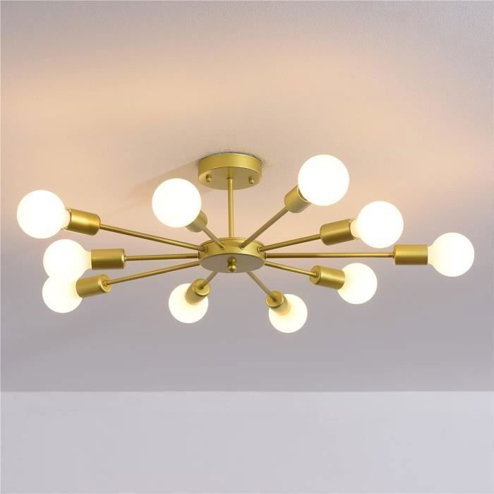 Ganeed Plafonnier encastré-Plafonnier industriel moderne Spoutnik pour chambre à coucher, salon, cuisine-10 lumières-Métal-Or-E27