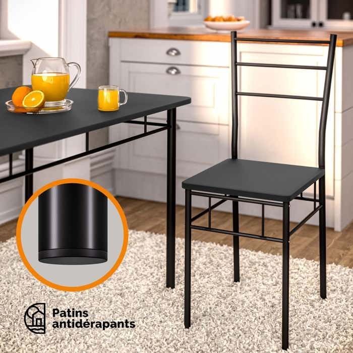 CASARIA® Ensemble LEO table avec 4 chaises anthracite MDF métal laqué Ensemble 5 pièces pour salle à manger cuisine