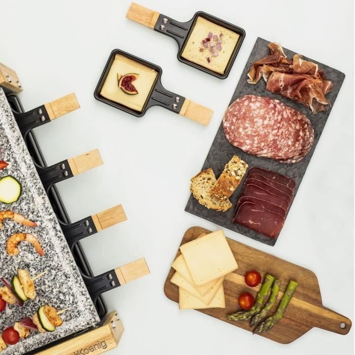 HKOENIG Raclette Grill - WOD8 - Geschikt voor maximaal 8 personen - Baksteen - Houten design - 1200W