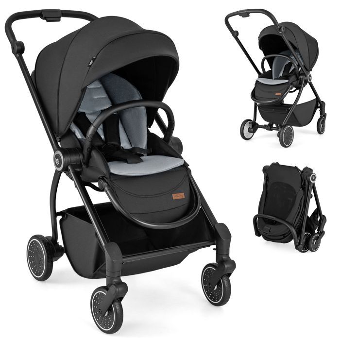 COSTWAY Foldable Baby Stroller with Reversible Seat & Reclining Backrest, Lower Basket, 5-Point Harness, 15 kg, Black