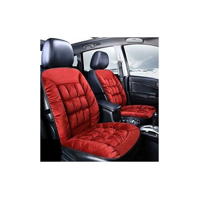 Funda universal para asiento de coche, asiento delantero de felpa, cojín cómodo color rojo vino, fundas para asientos delanteros de coche.