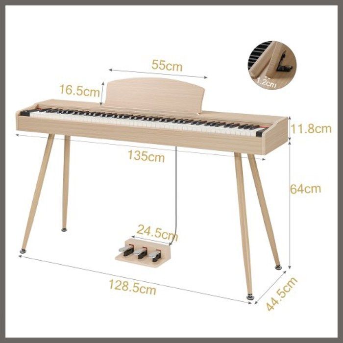 ALIGHTUP - Teclado de 88 teclas con acción de martillo estándar, piano eléctrico con soporte metálico y acabado en madera natural.