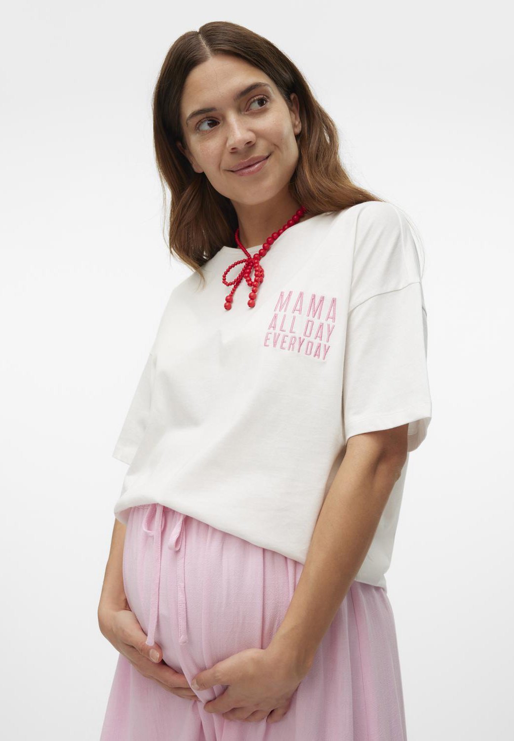 MAMALICIOUS MLFERIDA - T-shirt stampata - bianco neve/rosa bustina