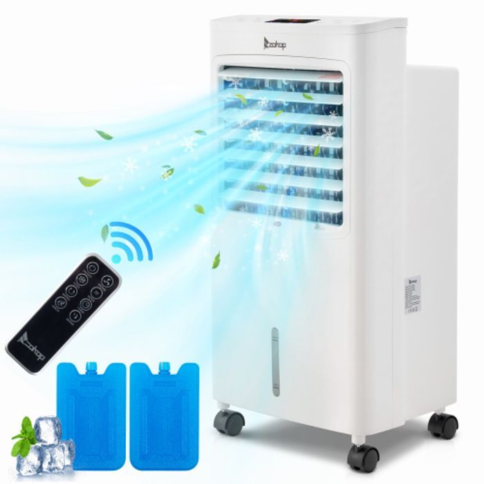 Aire acondicionado portátil 4 en 1, enfriador de aire portátil, 3 velocidades, con control remoto, 38 x 28 x 74 cm, blanco