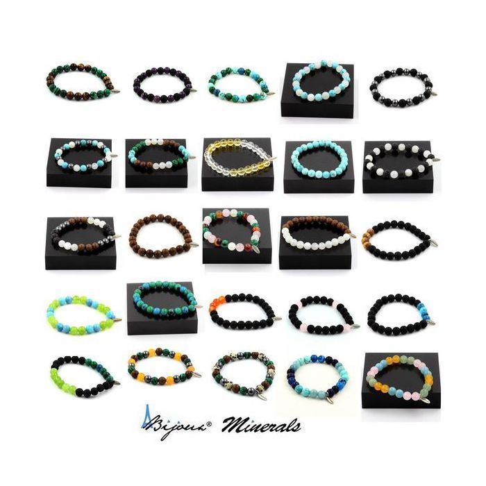 Bracelet - A Jewelry - Genuine Amber and Black Onyx - Length 19-20 cm - 8 mm Beads - Unisex