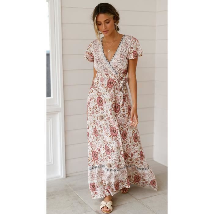 Robe Femme - Vintage chic bohème - longue à imprimé Floral - FR26DMV