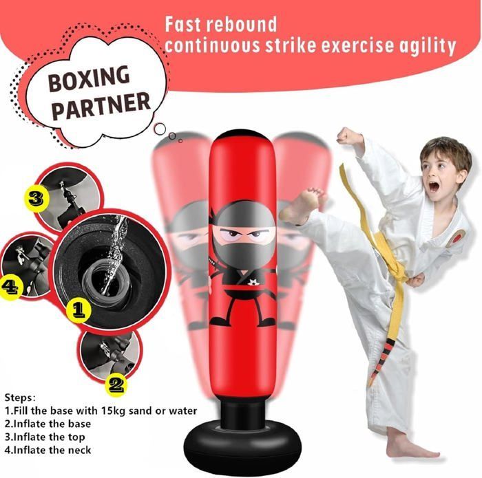 Punching Bag with Boxing Gloves, 160cm Children's Boxing Bag for Karate, Taekwondo, Punching Bag, Gift for Boys and Girls Ages 5-12, Black