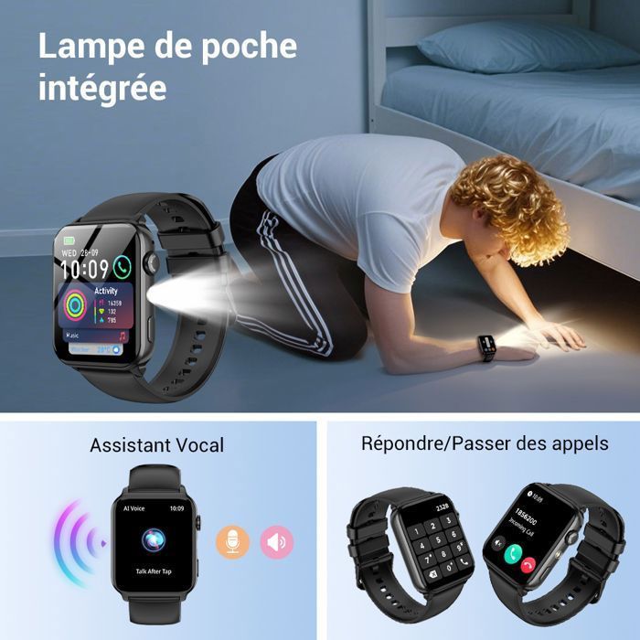 Montre Connectée Homme Appel, 1.91' HD Smartwatch Fréquence Cardiaque/SpO2/Sommeil/120+ Sports/Tracker d'Activit pour Android iOS