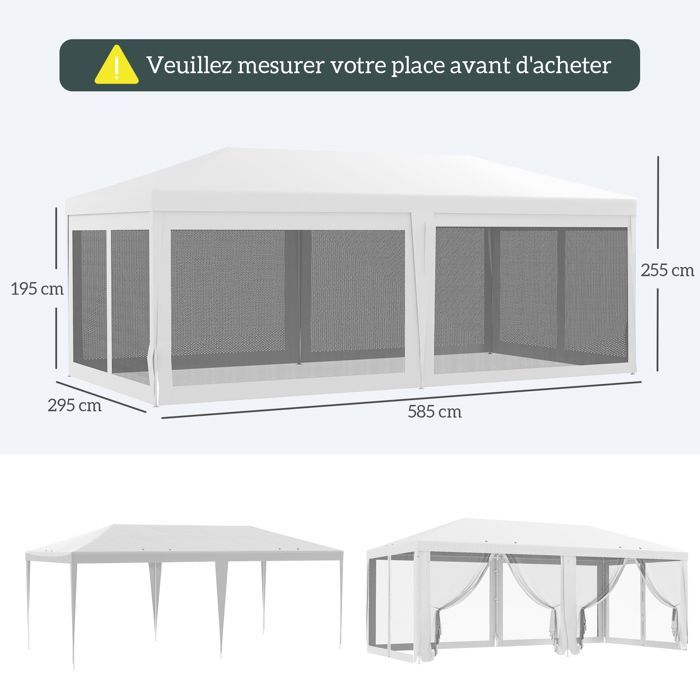 Outsunny - Carpa para fiestas - PE - 585x295x255cm - Blanca