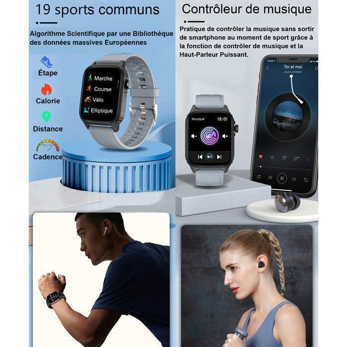XtraDiTech Smartwatch for Women and Men, Thermometer, Sports Monitor, Heart Rate Monitor, Lightweight, Slim, IPS 1.83, Brown Faux Leather and Black Silicone Straps